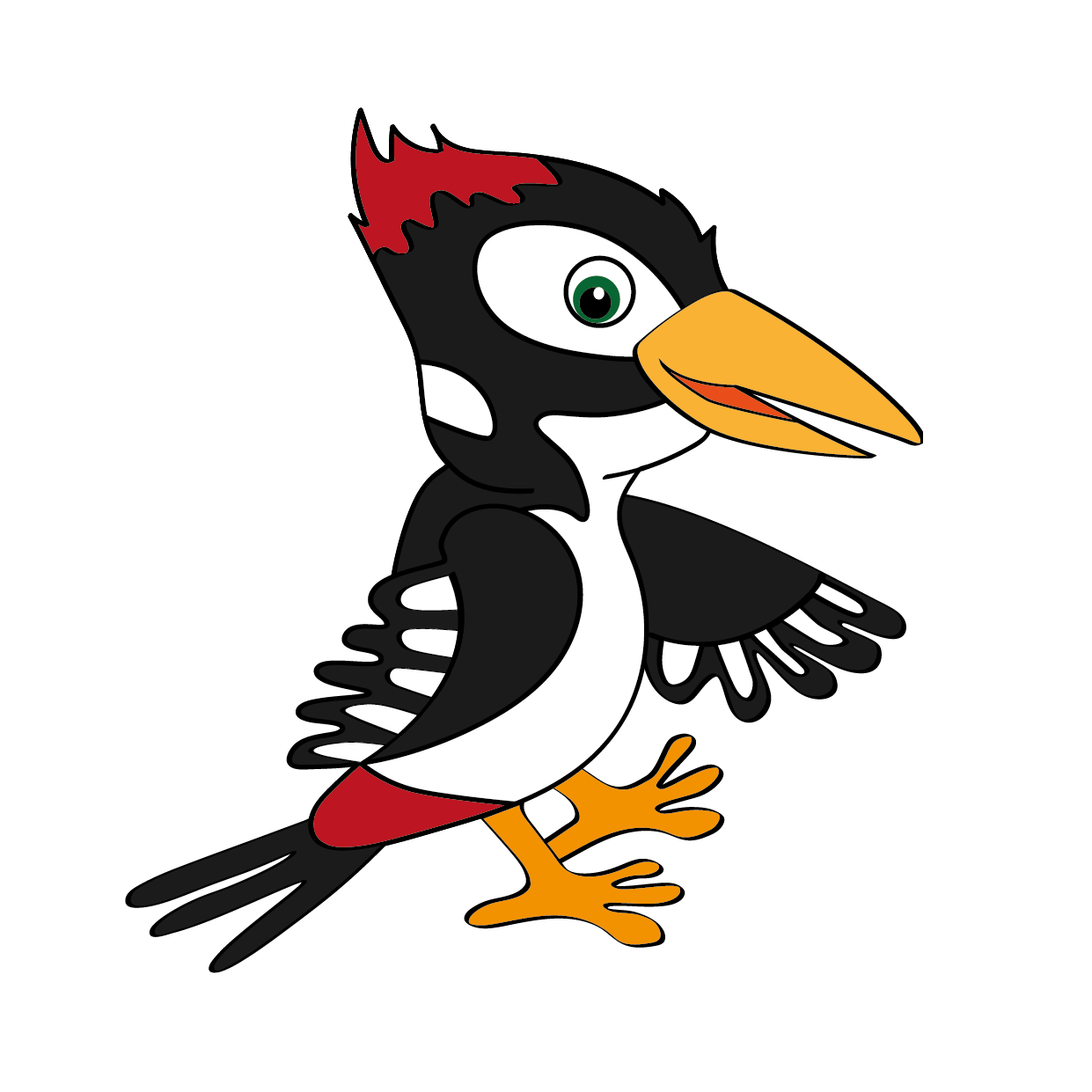 Bild von einem Buntspecht-Vogel in rot, schwarz, gelb